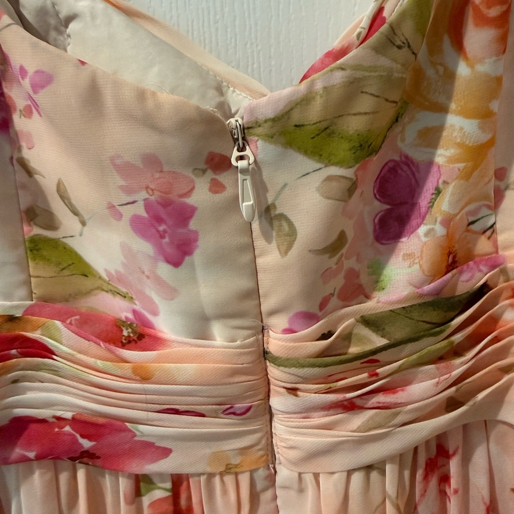Azazie Anaya Abstract Bouquet Floral Pattern A-Line Maxi Chiffon Dress - Picture 13 of 14